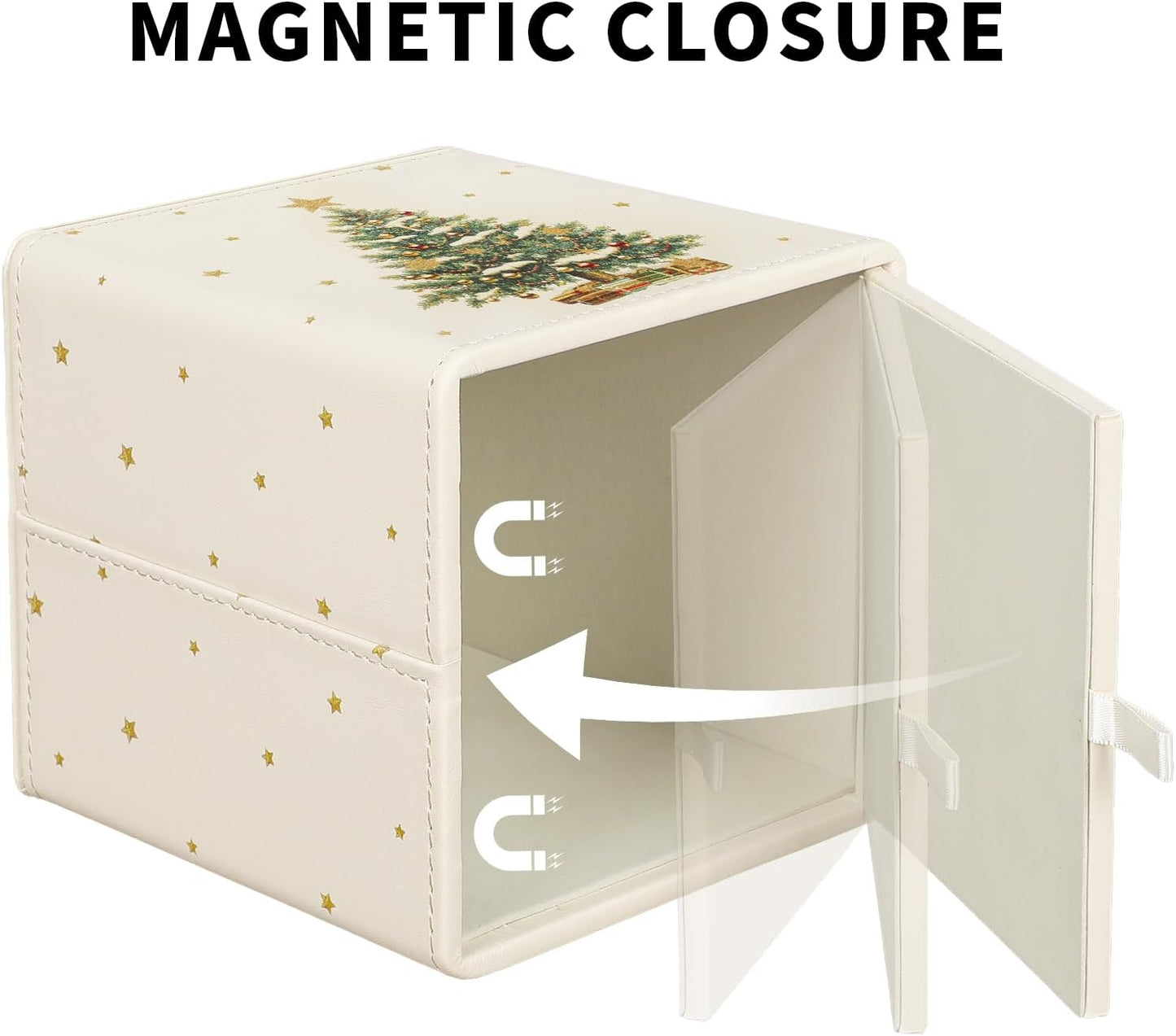 Christmas Tissue Box Cover Square, PU Leather Tissue Box Holder with Magnetic Closure for Bathroom Livingroom Bedroom, Christmas Decorations Cube Tissue Holder (Christmas Tree)