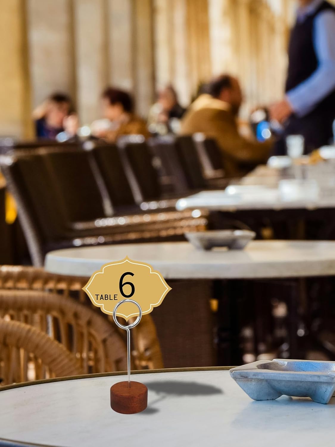 Wood Place Card Holders with Metal Clip 6Pack, 4.3" Tall Table Number/Name Sign Holder, Memo Card Photo Picture Note Clip Stands for Party Restaurant (Silve Circle)