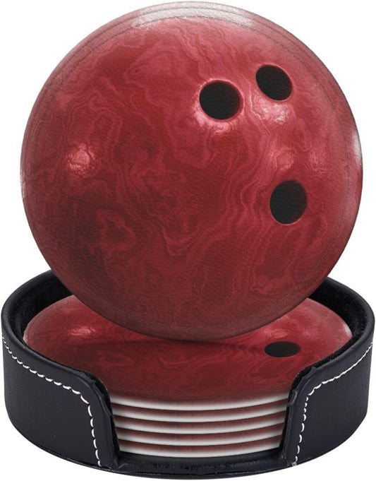 6 Pcs Bowling Ball Drink Coasters with Holder Coasters for Drinks Coffee Table Home Decor Housewarming Gift