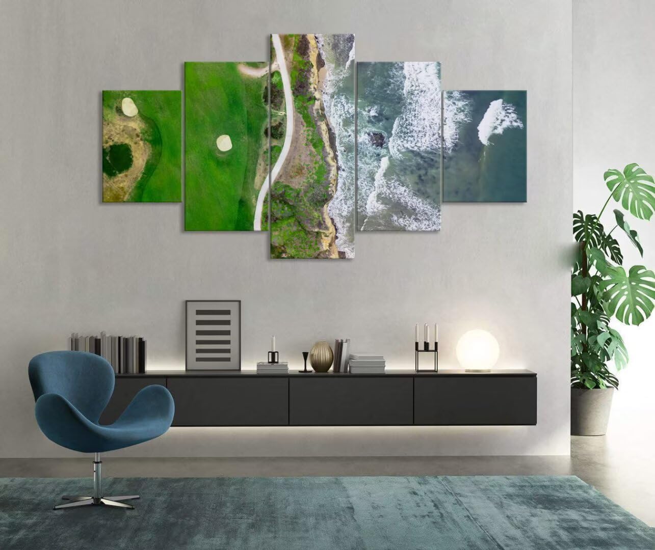 San Francisco California Golf Links Wall Art for Living Room Bedroom Bathroom Home Decorations Half Moon Bay Golf Links Pictures Posters Framed Artwork Canvas Prints Ready to Hang(60''W x 32''H)
