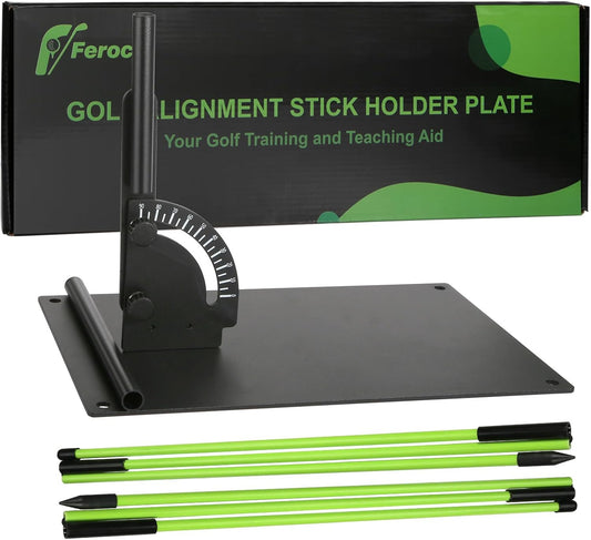 Feroca Golf Alignment Stick Holder with Adjustable Angle Plate, No Stab Ground Portable Golf Training Aid, Swing Plane Trainer to Fix Slices & Straighten Putts