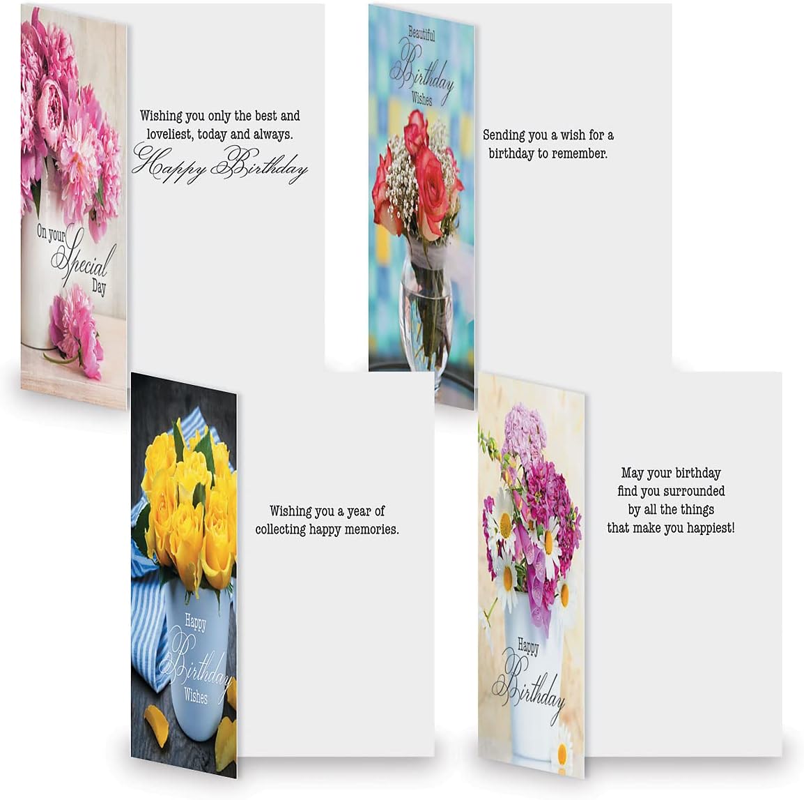 Current Floral Bouquets Happy Birthday Greeting Card Set - Value Pack of 20 Cards With White Envelopes, 10 Designs, Large 5" x 7" Assortment