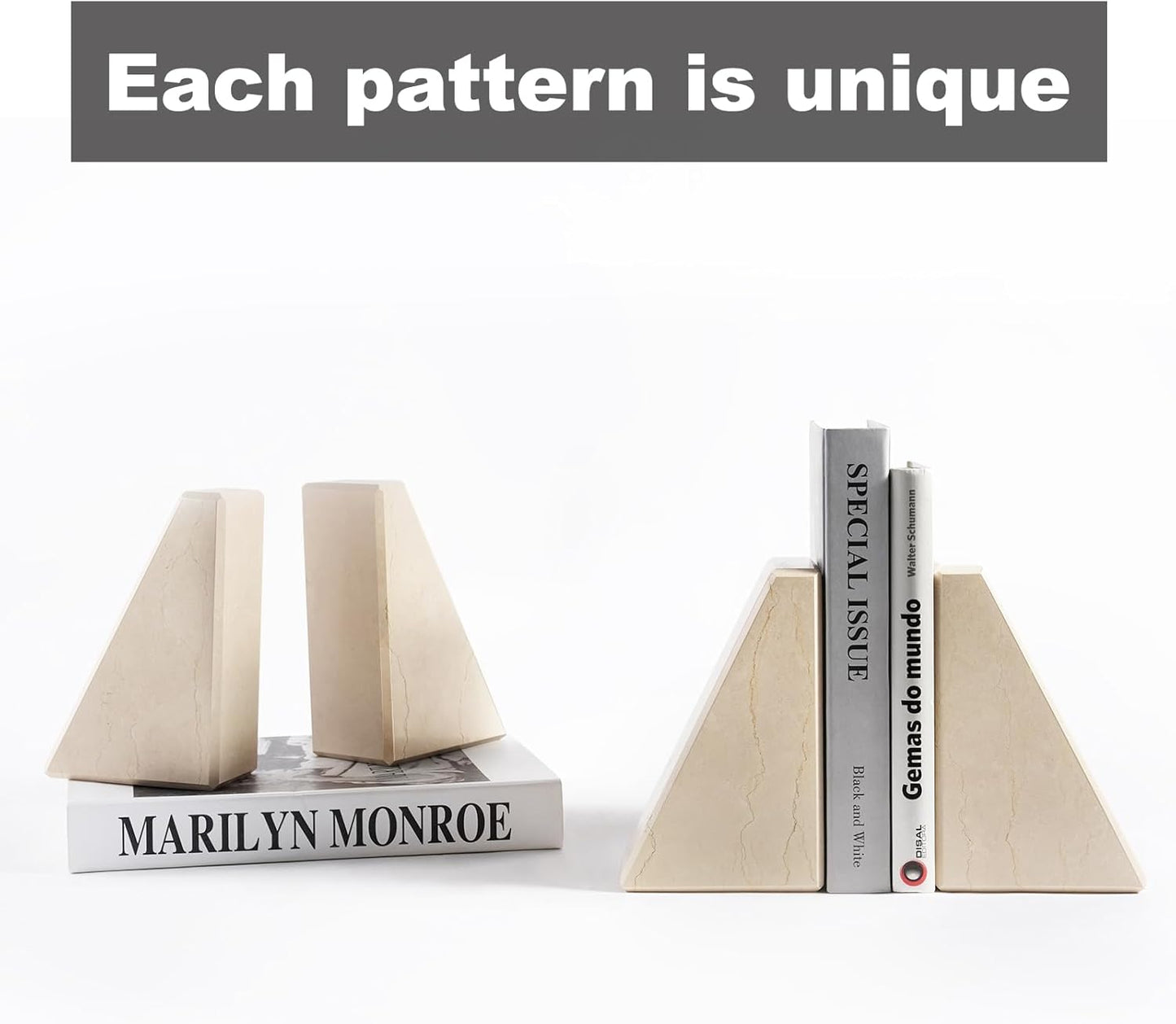 Marble Bookend for Heavy Books, Decorative Bookends for Shelves, Durable and Heavy-Duty Book End for Hardback Books & CDS, Unique Book Stopper & Holder, Sunny Golden, Set of 2
