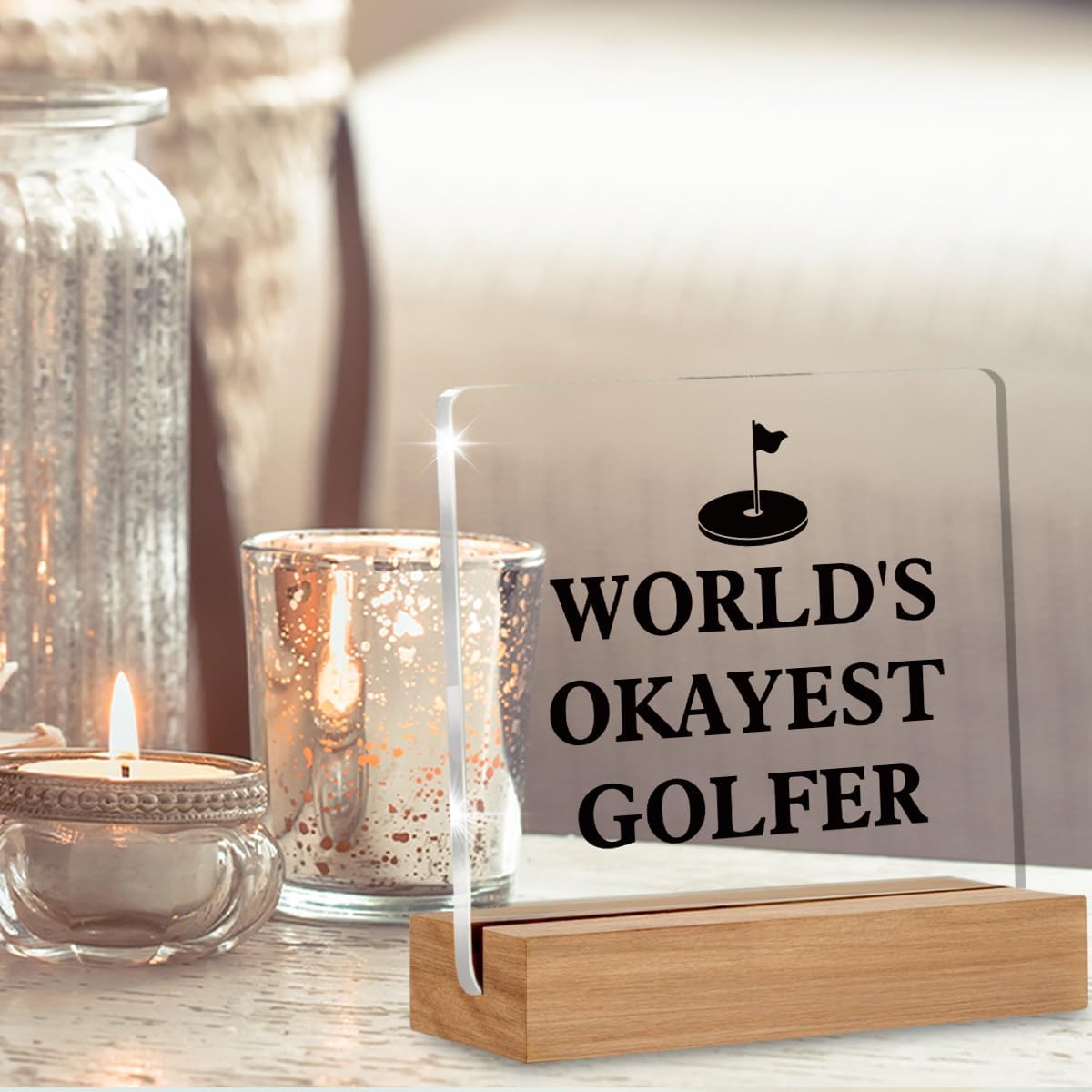 Golf Decorative Sign, Modern Golf Theme, 4 x 4 Inches, Acrylic Material, Tabletop, Okeyest Golfer