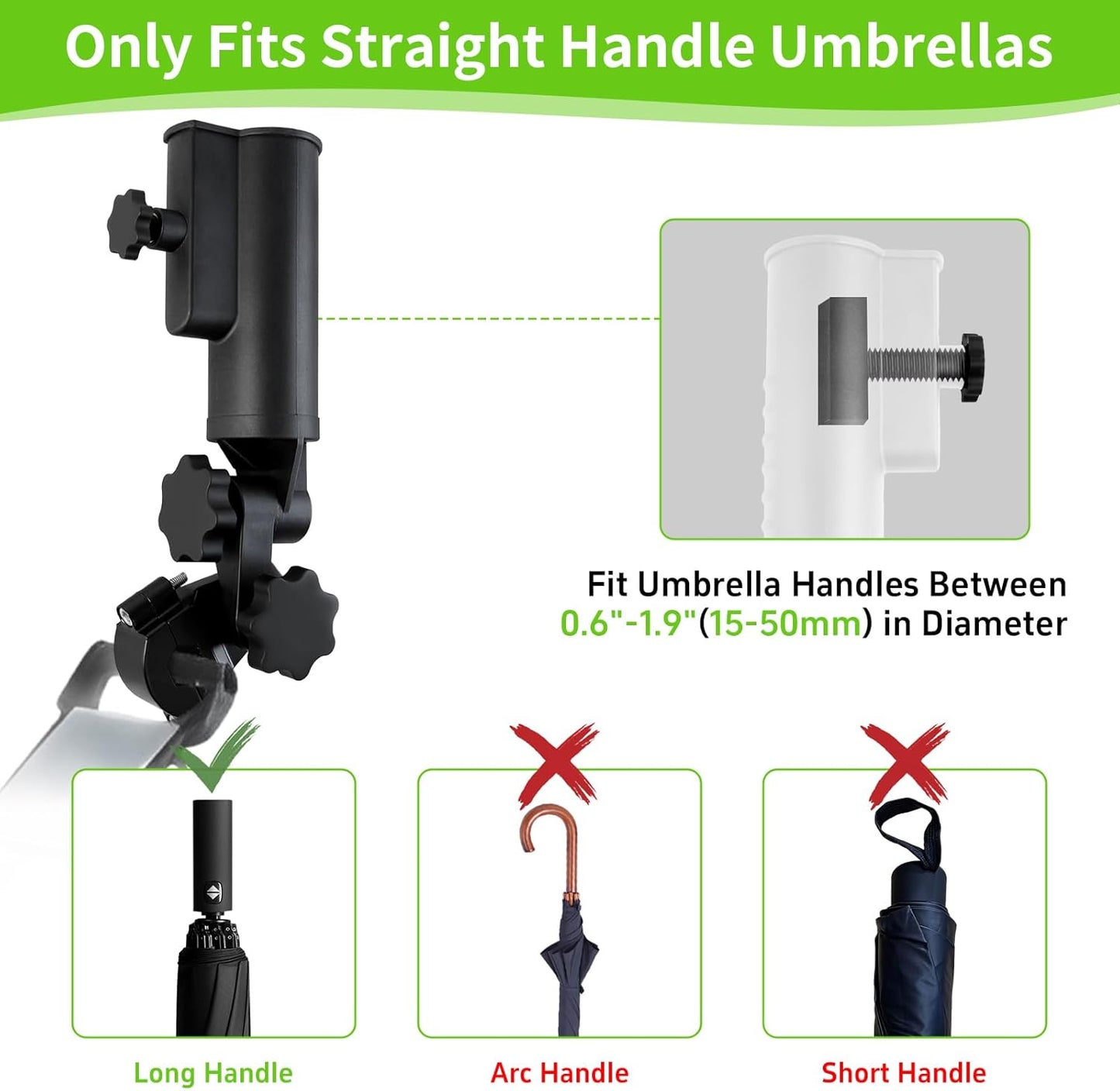 Heavy Duty Golf Push Cart Umbrella Holder, Upgraded Aluminium Alloy Base Ultra Windproof, Universal Umbrella Stand for Electric Lawn Mower, Stroller, Wheelchair, Mobility Scooter, Beach Chair