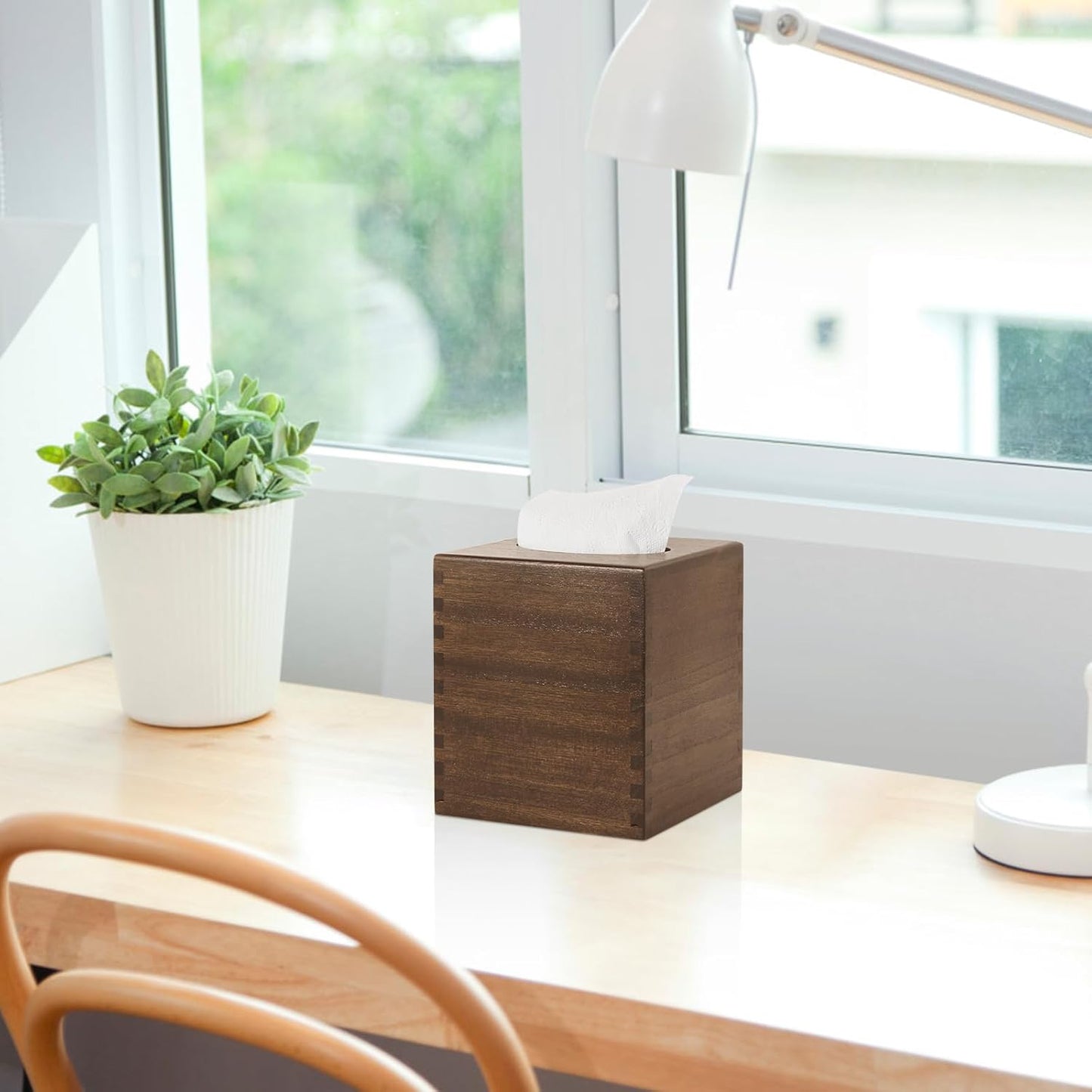 Paulownia Wood Tissue Box Cover with Slide-Out Bottom - Square Cover for Bathroom, Bedroom, Dinner Table