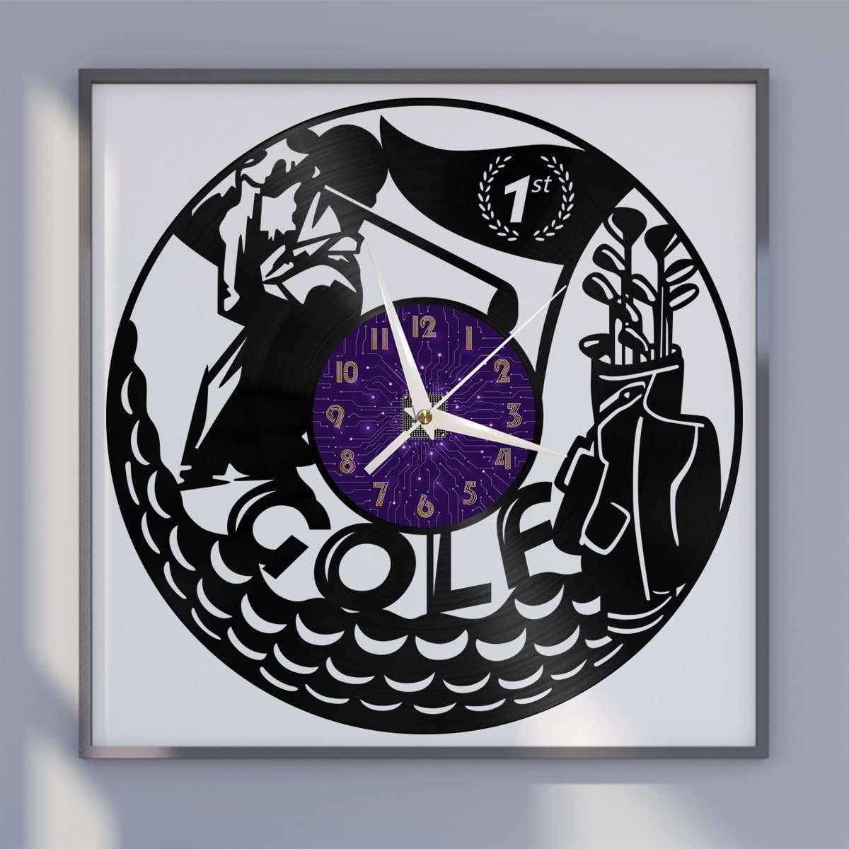 Generic Golf Decoration Vinyl Wall Clock, Vinyl Record Clock Wall Art Silent & Non-Ticking(12 inchs P), without LED, Purple