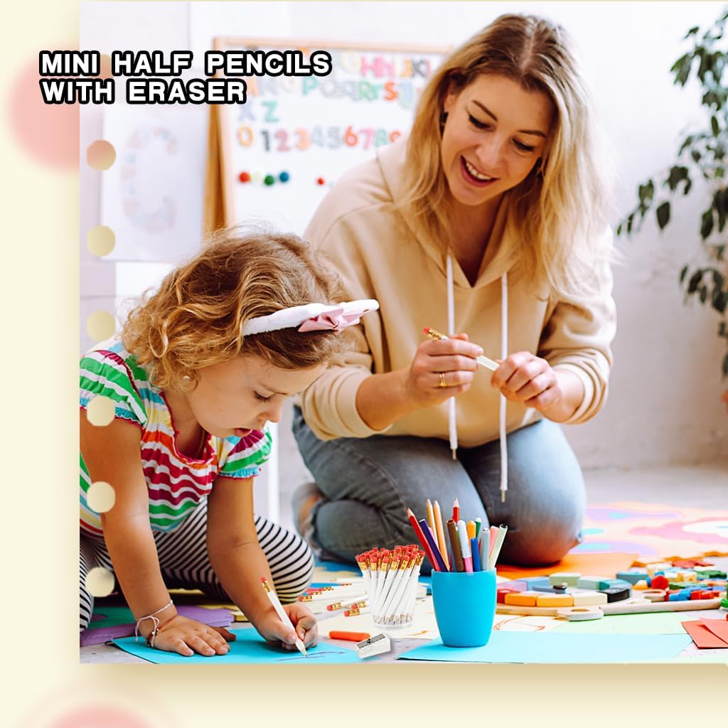 320 Pieces Golf Pencils Half Pencils Bulk with Eraser HB Small White Pencil with 2 Pencil Sharpeners for School Office Writing Bridal Wedding