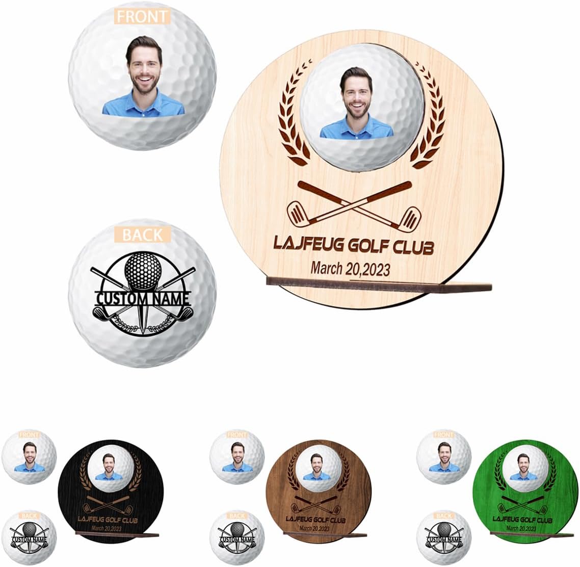 Personalised Golf Ball Holder Frame Custom Photo Name Golf Ball Display Case Wooden Golf Shadow Box Golf Ball Markers Hanger Desk Decor Gift for Men Dad Grandpa Family (Golf Ball Display Holder - 2)