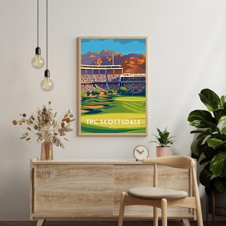 Nationcog TPC Scottsdale Golf Wall Art Poster, Arizona Desert Golf Course Print for Office or Bedroom, Vintage Sports Decor for Men, Unique Dad or Husband Gift Idea (Unframed) (9x11)