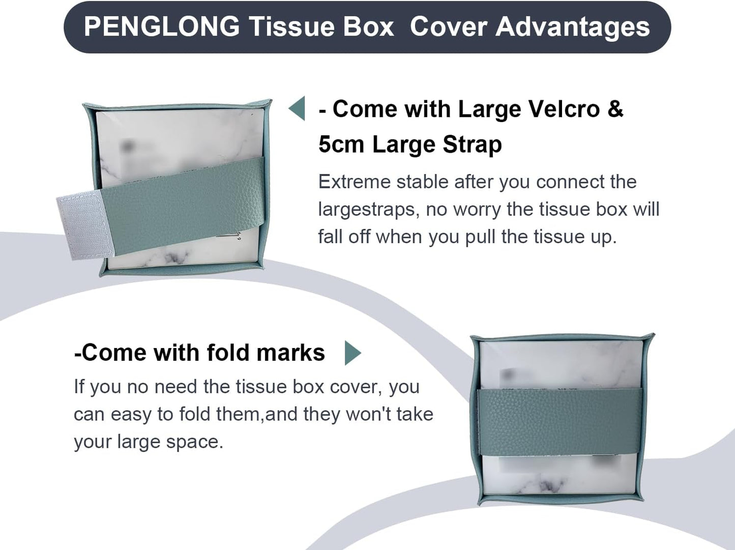 Tissue Box Cover 5X5X5'' PU Leather Tissue Holder Square Tissue Cube Box Organizer for Bathroom Vanity Countertop, Car, Night Stands, Office, Home, Kitchen (2Pack, Light Blue)