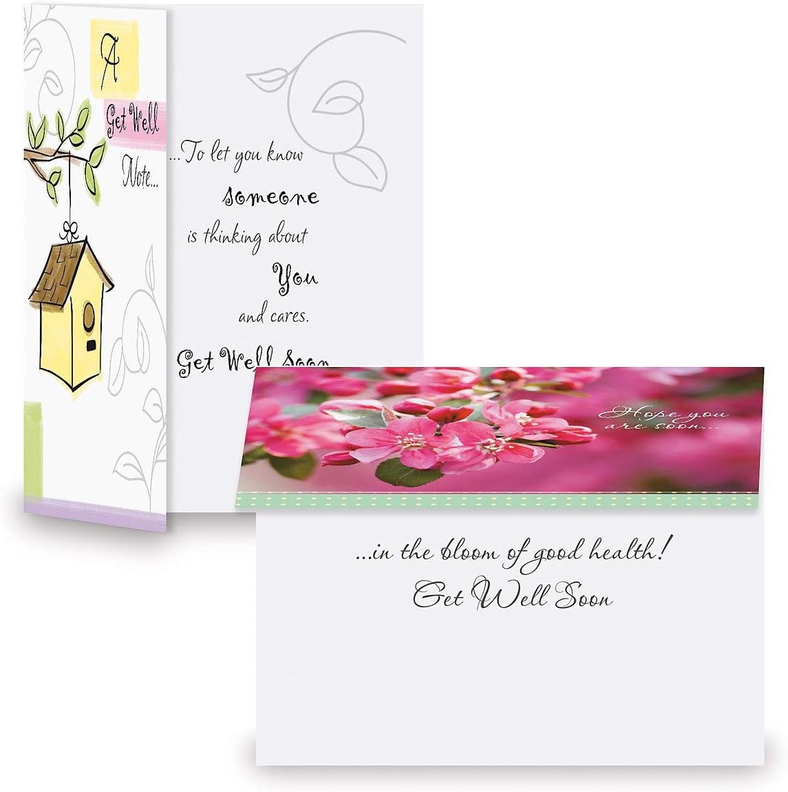 Get Well Florals Greeting Cards Value Pack- Set of 20 (10 designs) Large 5 x 7, Sentiments Inside, Get Well Soon Cards, Get Well Wishes, Envelopes Included