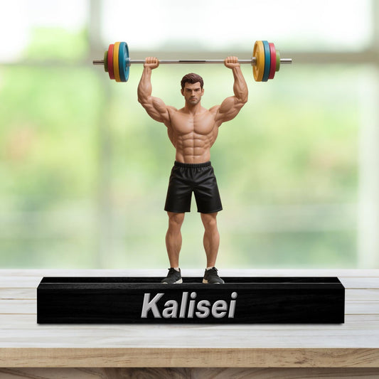Personalized Fitness Muscle Man Ornaments for Bedroom Office Sport Room Custom Name Figurine Sign Plaque Fitness Dumbbells Athlete Acrylic Plaque Home Decor Gift for Men Women Sport Lover