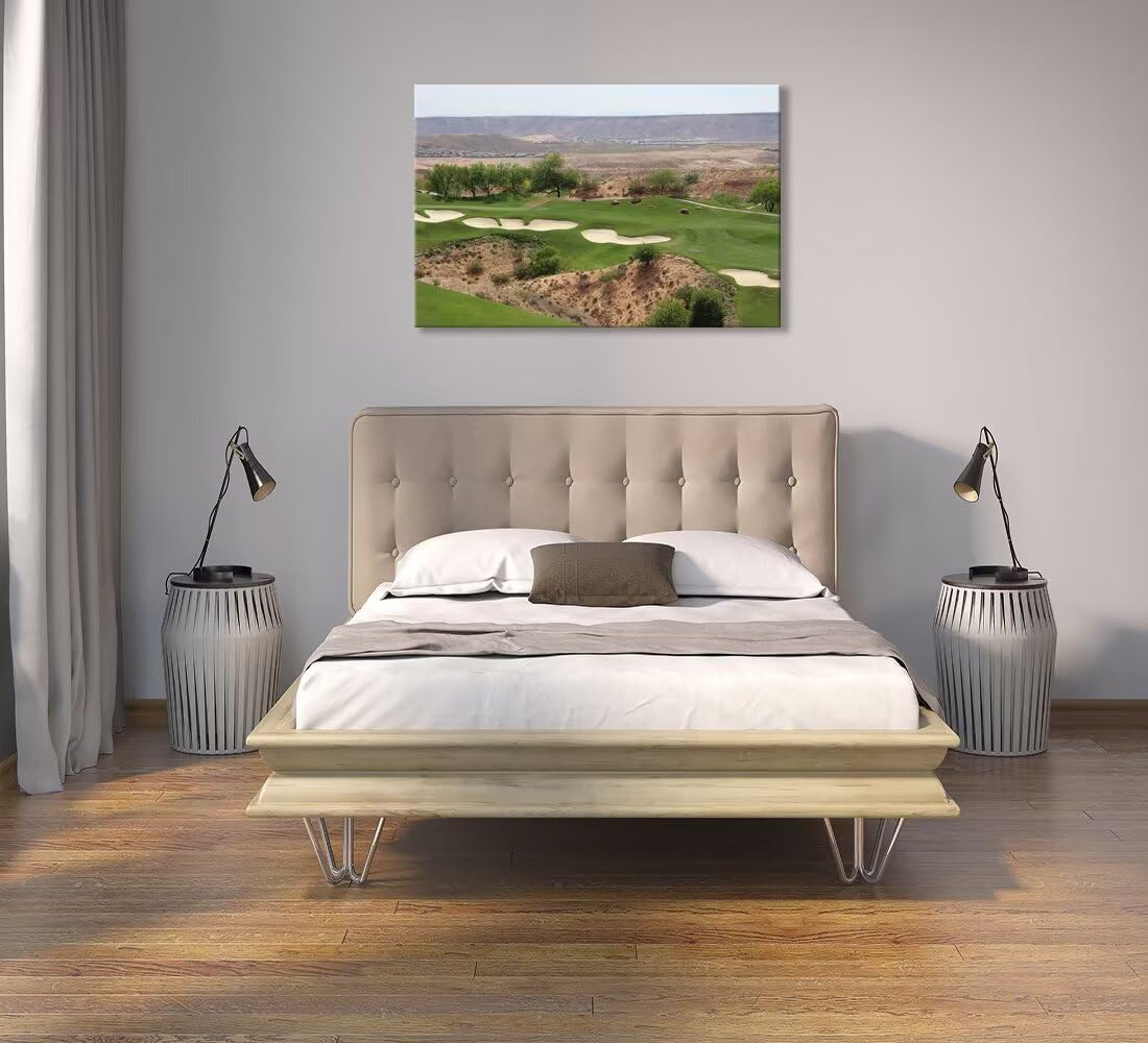 Nevada Mountains Golf Course Wall Art Golf Course Canvas Prints Wall Decor for Living Room Bedroom Bathroom Home Decorations Framed Artwork Ready to Hang(12''H x 16''W)