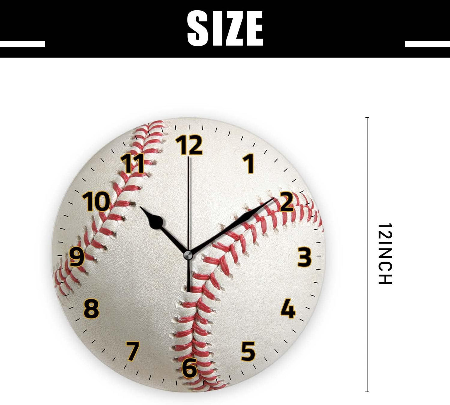 Battery Operated Wall Clocks 12 Inch,Baseball,Silent Home Decor for Bathroom,Living Room,Bedroom