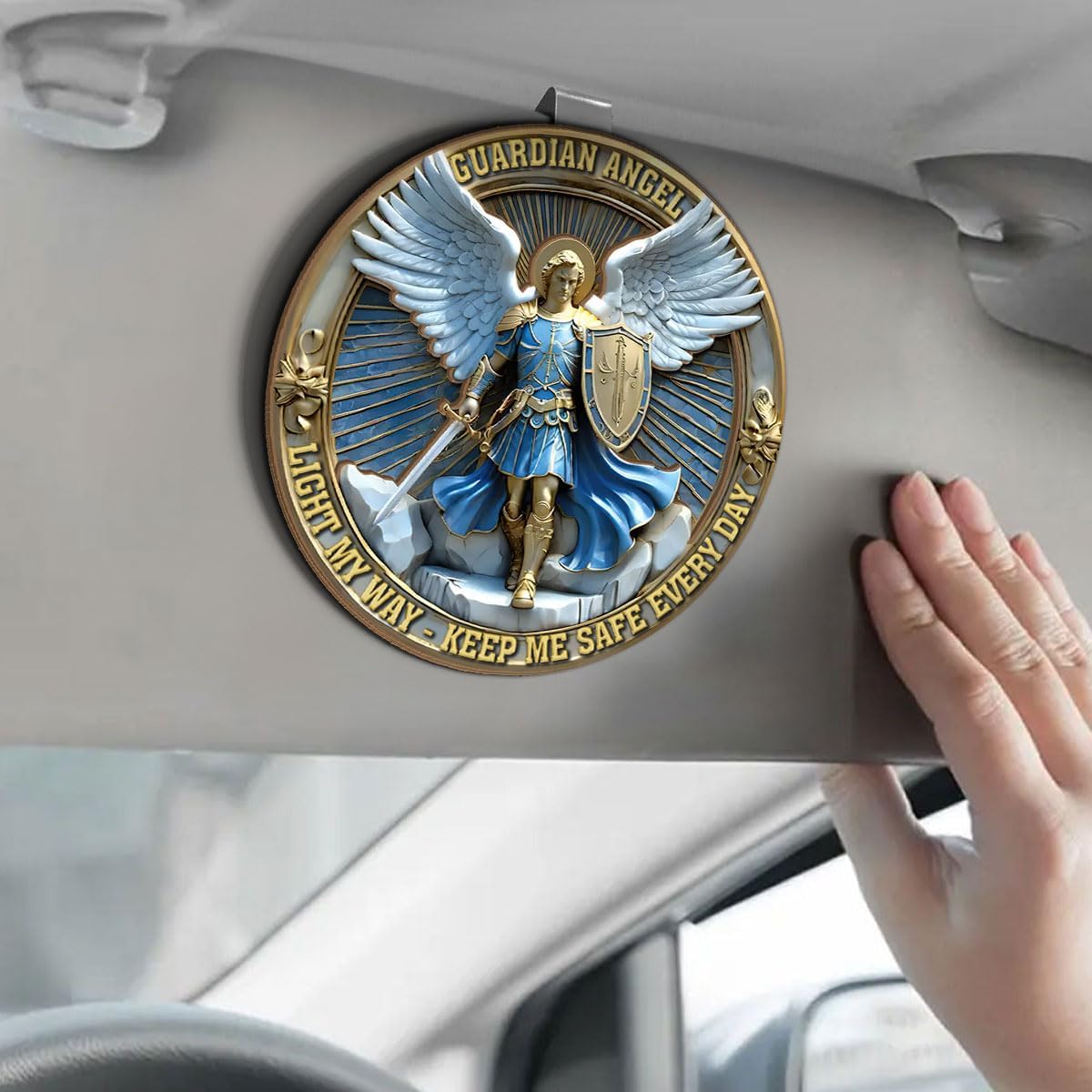 Jesuspirit Personalized Car Visor Clip – Guardian Angel Visor Clip, Our Lady of Guadalupe, Christian Car Accessories, New Driver & Religious Gifts (Light My Way)