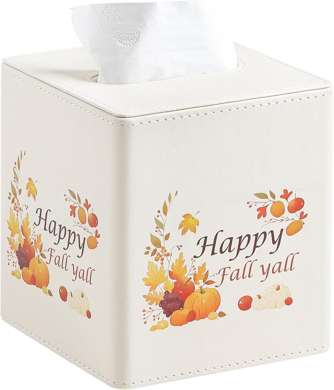 Fall Decor Tissue Box Cover, PU Leather Tissue Box Holder with Magnetic Closure for Home, Square Tissue Holder for Harvest Autumn Season Halloween Thanksgiving