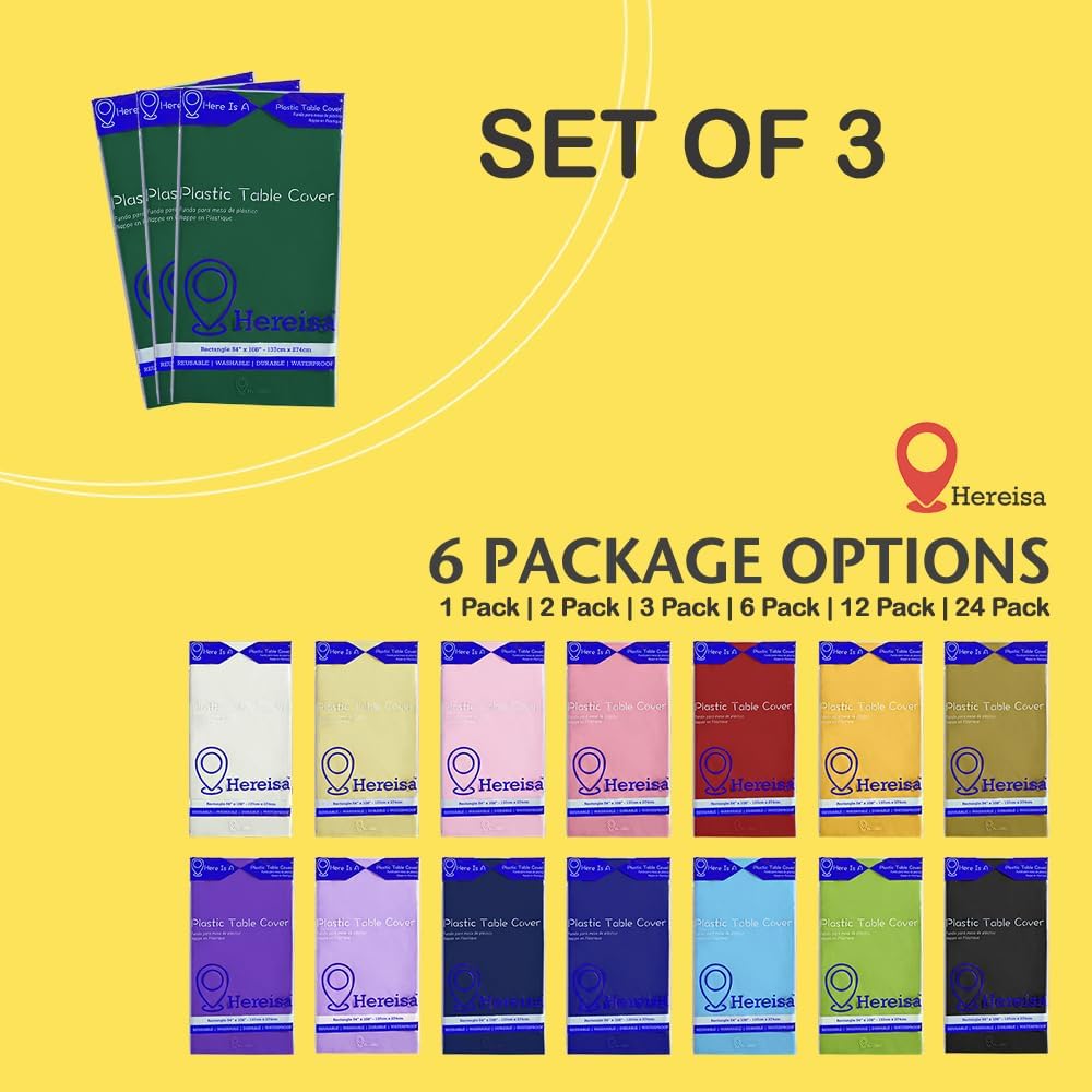 Brand Round Dark Green Plastic 84" Disposable Tablecloth (3 Pack), Party & Event Decorative Cover