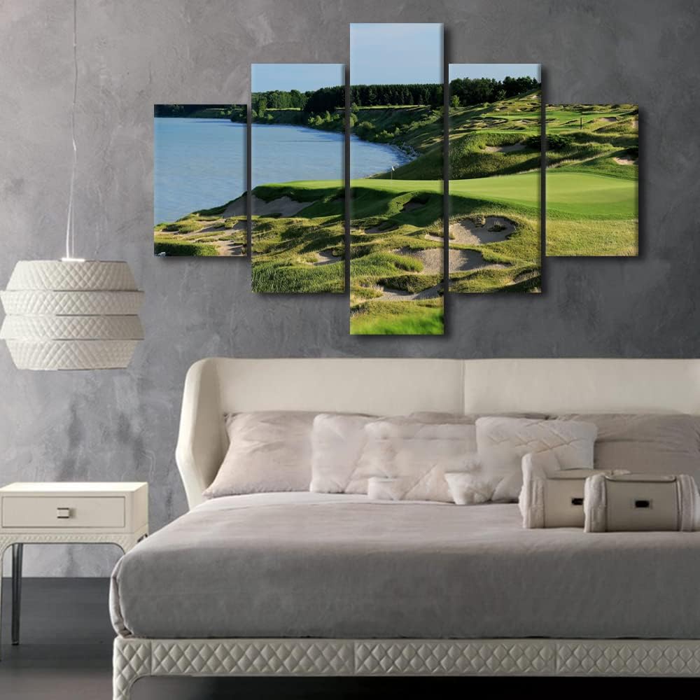 Wall Art Large Painting on Canvas Prints and Poster Golf Course Modern Wisconsin Beautiful Course Pictures Set For Bedroom Living Room Wall Home Decor Set Wooden Framed Ready to Hang - 60"W x 40"H