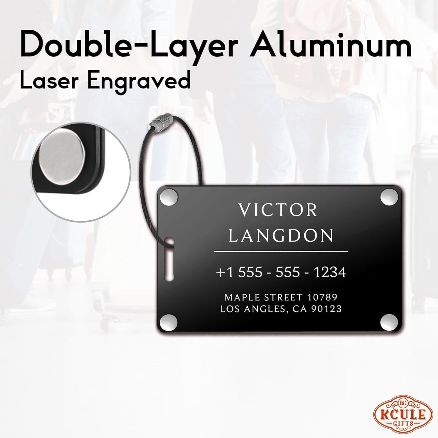 Personalized Luggage Tags for Suitcases - Aluminum Custom Luggage Tags for Backpacks & Bags, Sturdy, Waterproof & Heavy Duty (Black/Card-Sized)