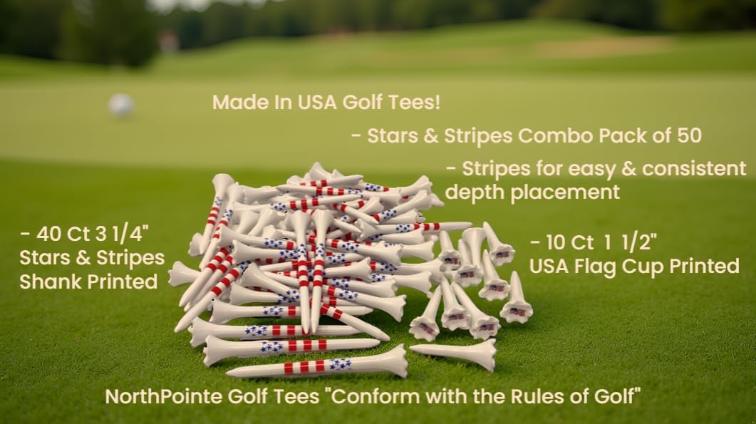 NorthPointe Golf Tees Plastic Combo Length Pack of 50 Includes (40 Count) 3 ¼” Plastic Golf Tees + (10 Count) 1½ Plastic ShortTees for Irons, Hybrids, Par Threes
