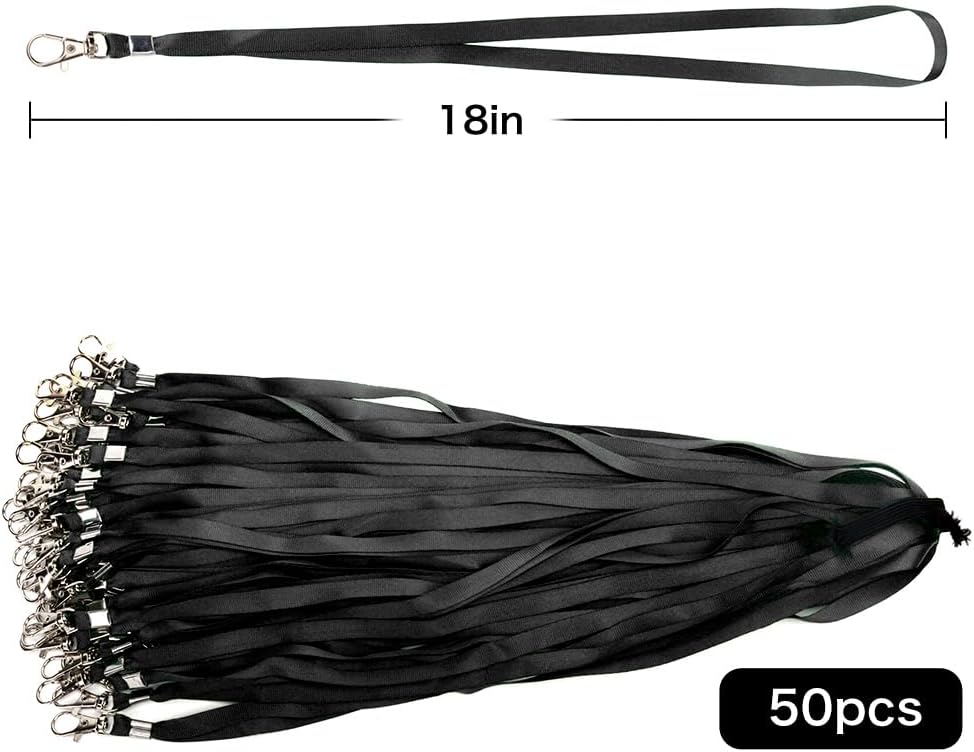 Lanyards 50 Pcs Bulk Lanyard for Id Badges Flat Black Lanyard with Badge Clip Swivel Hook (50, Black)