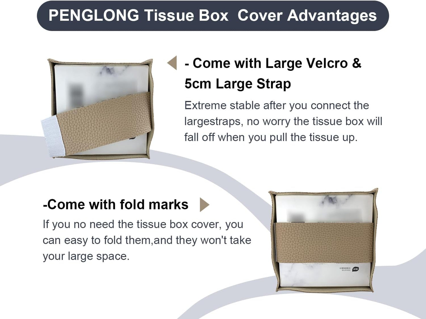 Tissue Box Cover 5X5X5'' PU Leather Tissue Holder Square Tissue Cube Box Organizer for Bathroom Vanity Countertop, Car, Night Stands, Office, Home, Kitchen (1Pack, Wood Apricot)