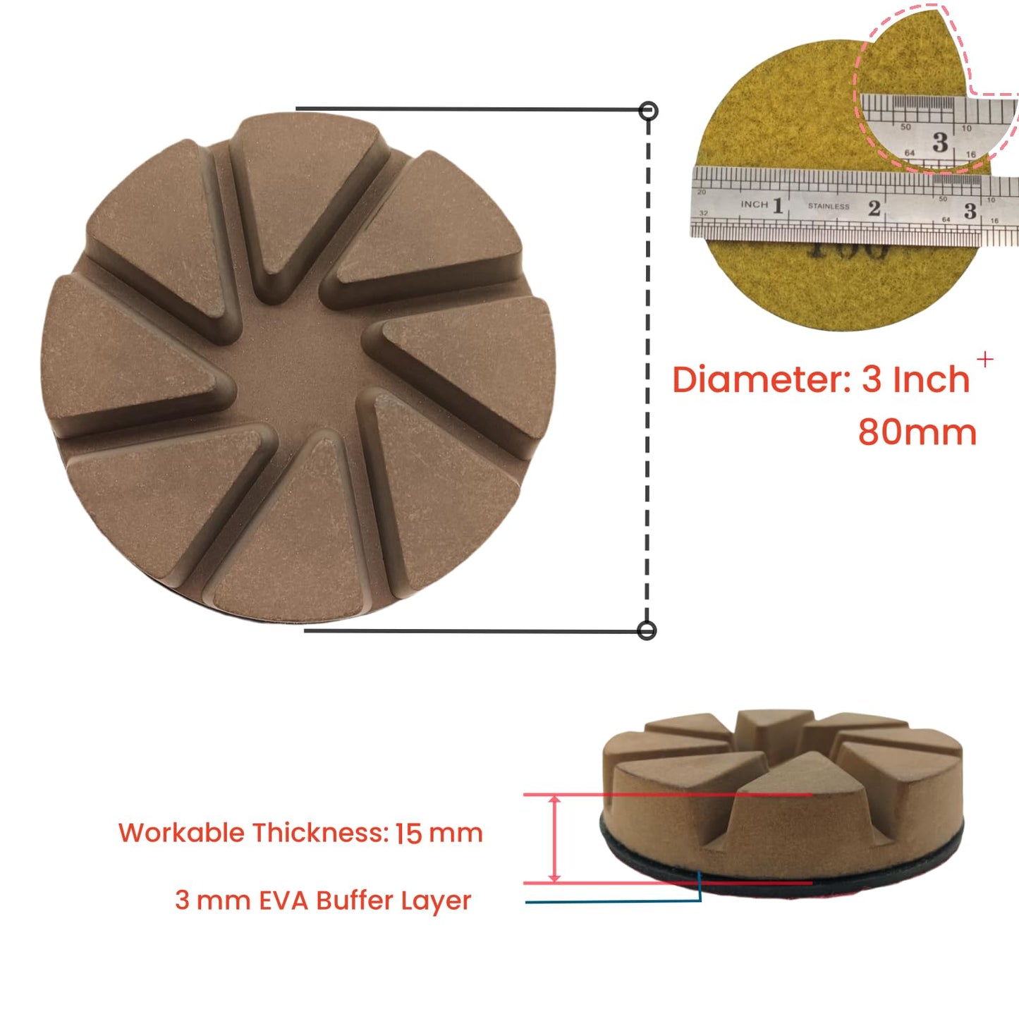 Hybrid Diamond Ceramic Polishing Pucks, Aggressive Concrete Terrazzo Floor Hook n Loop Grinding Pads, 3 Inch Long Using Life Transitional Discs,50# 9 PCS