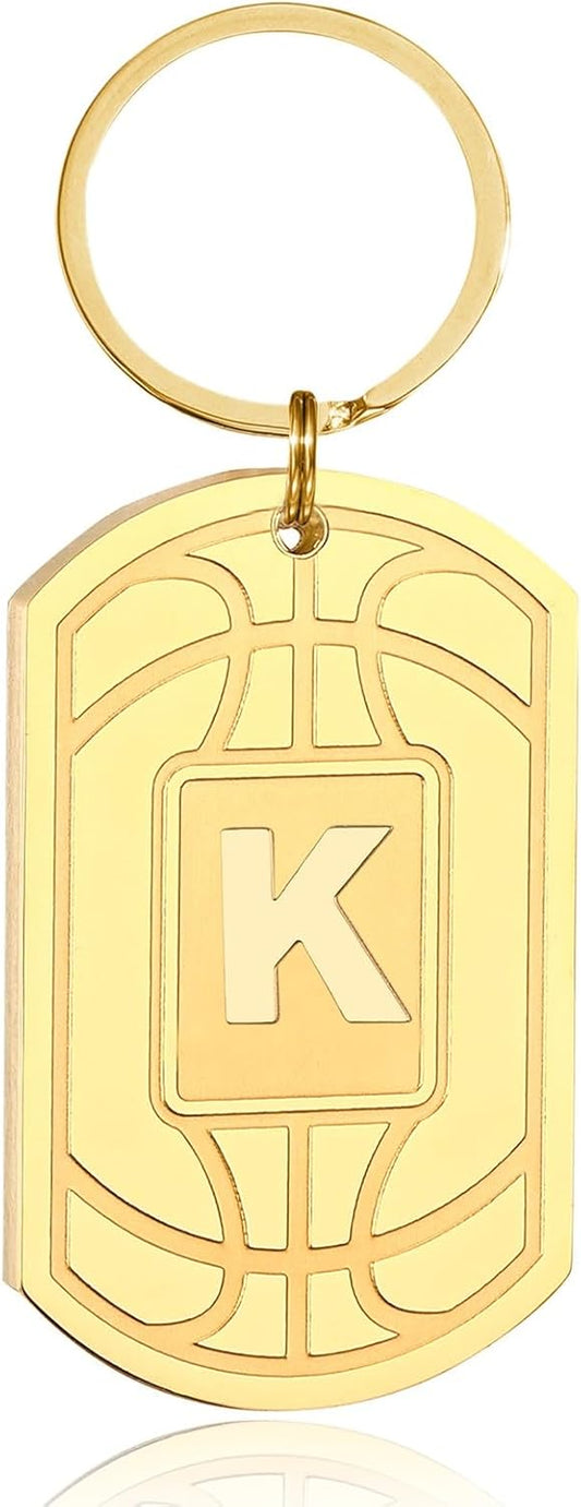 Initial Keychain Gifts for Men,Basketball Dog Tag Mens Keychains for Men Him Dad