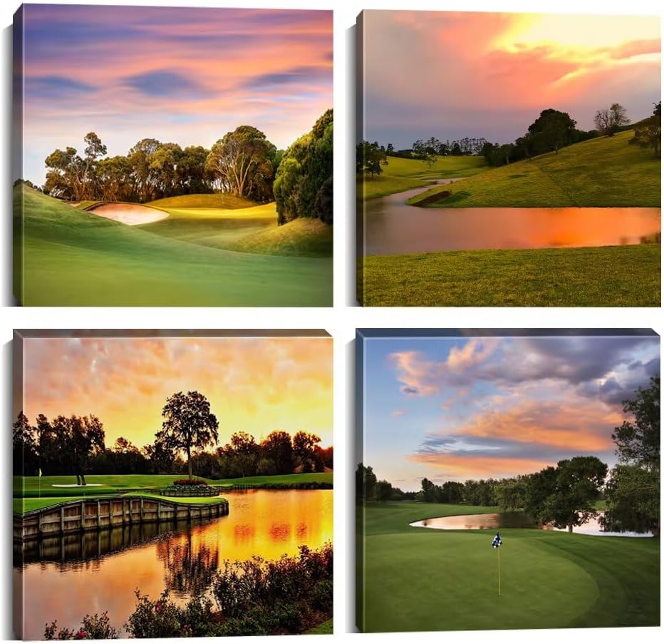 Golf Course Wall Art Pictures Golf Course Poster Canvas Prints USA Golf Artwork Wall Decor for Living Room Bedroom Office Bathroom Home Decorations Framed Ready to Hang (16''W x 16''H x 4)