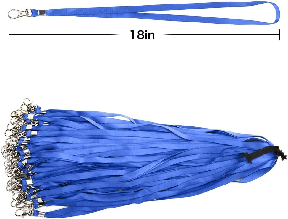 Lanyards 10 Pcs Bulk Lanyard for Id Badges Flat Blue Lanyard with Badge Clip Swivel Hook (10, Blue)