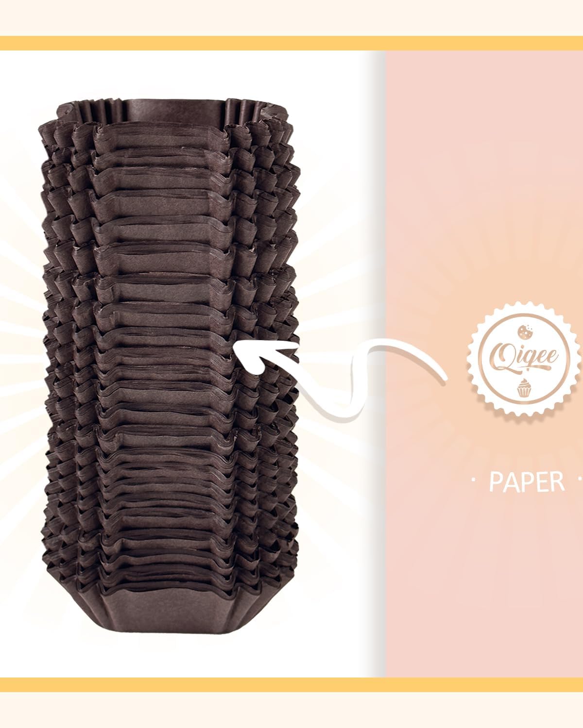 qiqee 500pcs Coffee Square Cupcake Liners Muffin Linner No Smell, Food Grade Baking Cups（Standard Size）