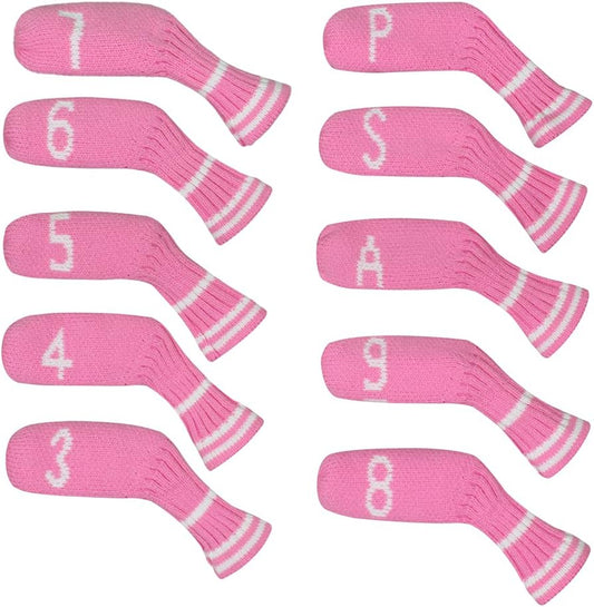 Scott Edward 1/7/10 Pcs Knitted Golf Club Head Covers for Irons Wedge Cuteness and Basically Socks Shape Washable Golf Club Head Protector on Classic Stripes Style，Double Sided Customization