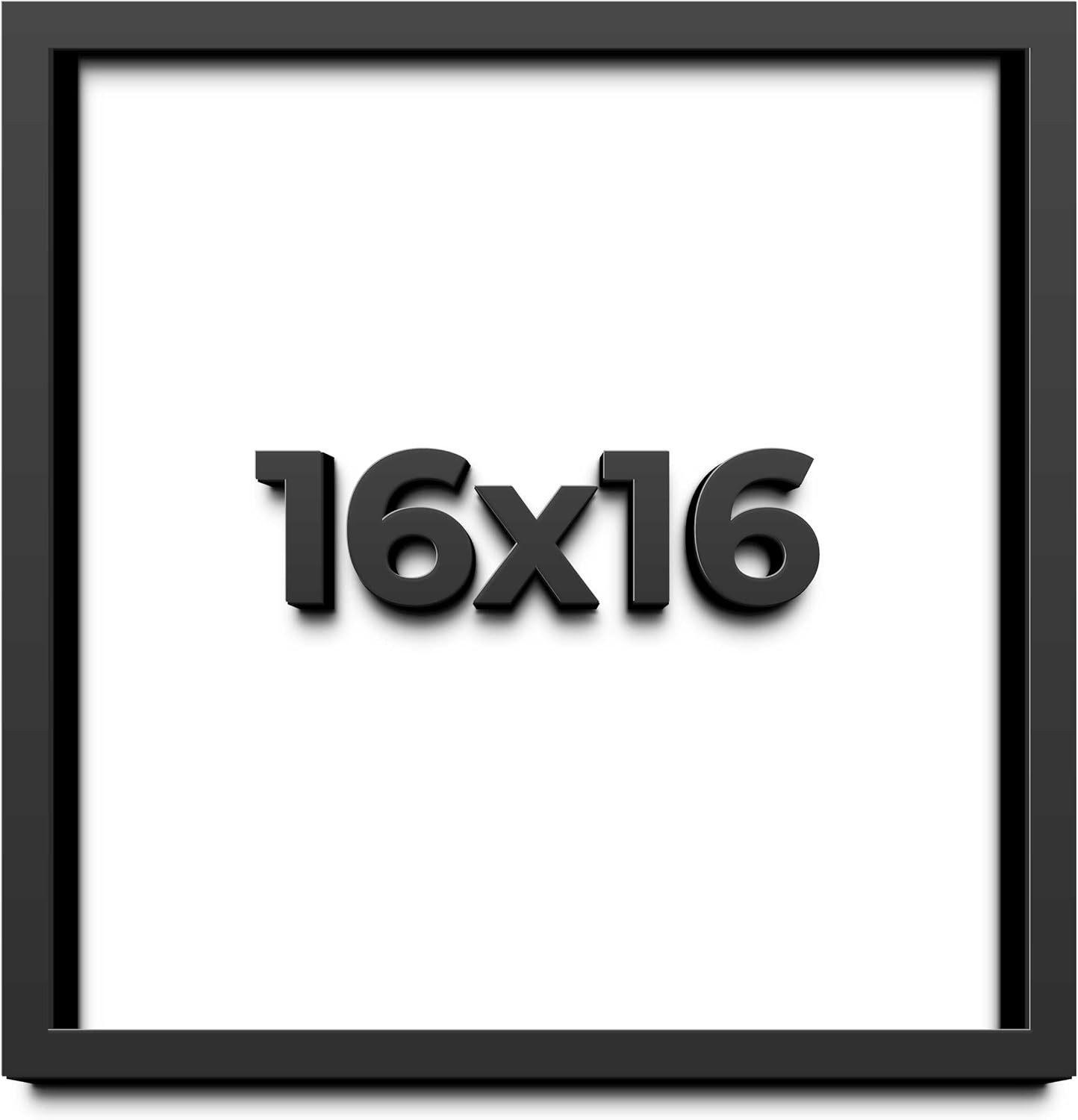 16x16 Shadow Box Black Solid Wood Display Frame with White Acid-Free Backing UV Acrylic & Hanging Hardware - with 3/4" Usable Depth