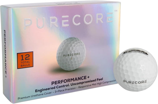 PURECORE Performance+ Distance Golf Balls – Premium 3-Piece Urethane | 98 Compression | Extra Soft Feel, Predictable Flight, Balanced Spin & Consistent Distance