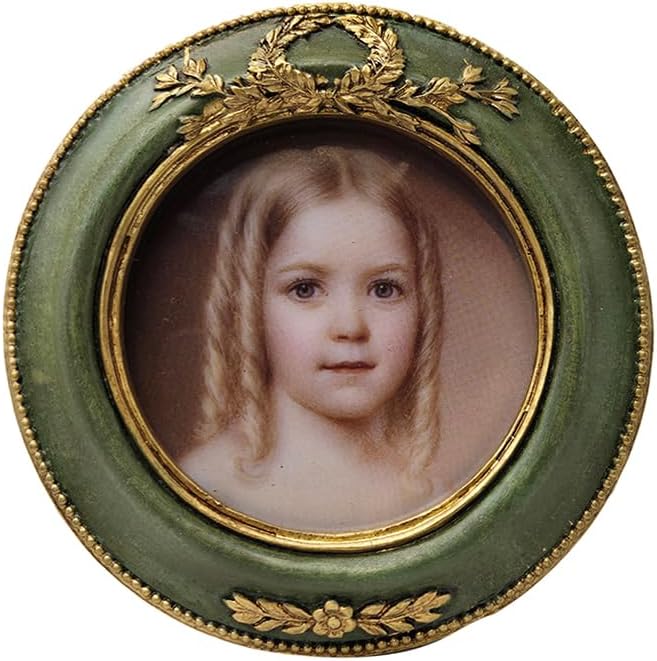 SYLVIA'S SHOP 3x3 Small Vintage Round Picture Frame, Mini Antique Ornate Circle Photo Frame, for Tabletop and Wall Display, Retro Home Decor, Old Fashioned Photo Gallery Art, Green