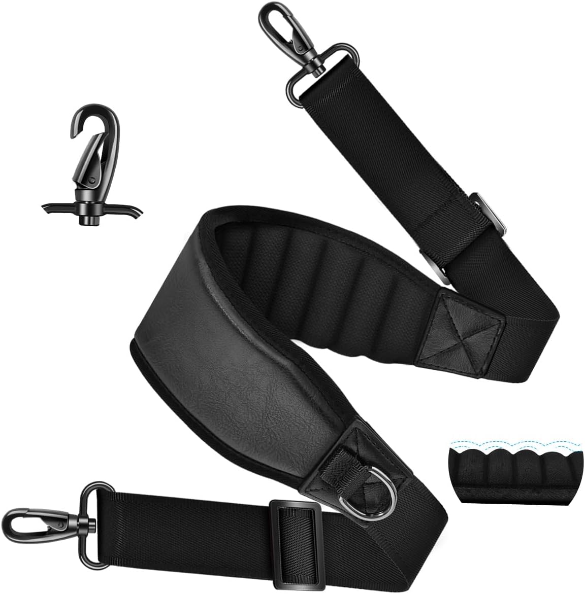 ZINZ Fixed Pad Bag Strap 60 inch Belt with Cushion Breathable Pad,Durable Strap with Double Adjustable Buckle and Metal Hooks