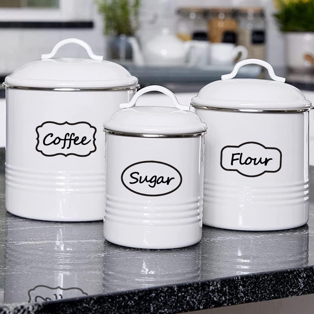 Kitchen Pantry Food Containers Clear Labels with Black Border, 138 Waterproof Removable Write-on Sticker Labels Tags to Organize Spice Jars Condiment Flour Sugar Canisters Storage Bins, Free 2 Markers