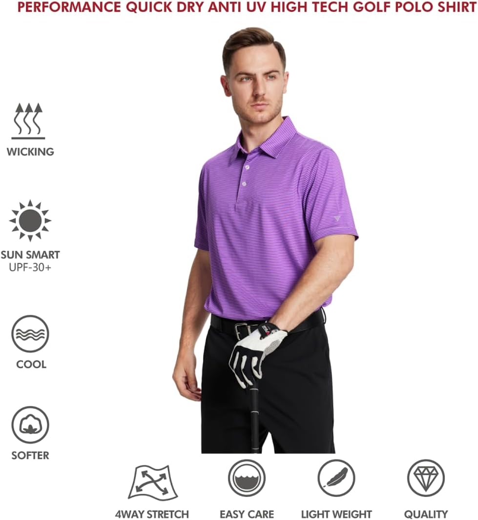 Golf Shirts for Men Dry Fit Short Sleeve Print Performance Moisture Wicking Polo Shirt