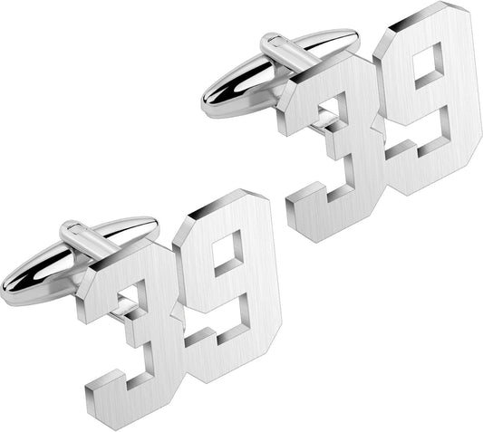 AMITER Mens Cufflinks with Number, Classic Silver Personalized Cuff Links for Men, Sport’s Day Casual or Formal Shirts
