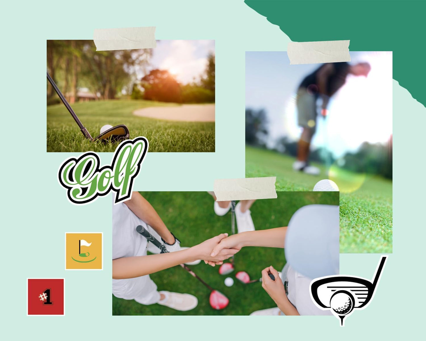 Golf Stickers Sheets - Golfing Scrapbook Sticker with Club, Cart, Flagstick, Tee, Sporty Phrases Design - Sports Embellishments for Scrapbooking, Photo Album, Journal, Planner, DIY Crafts - 2 Items