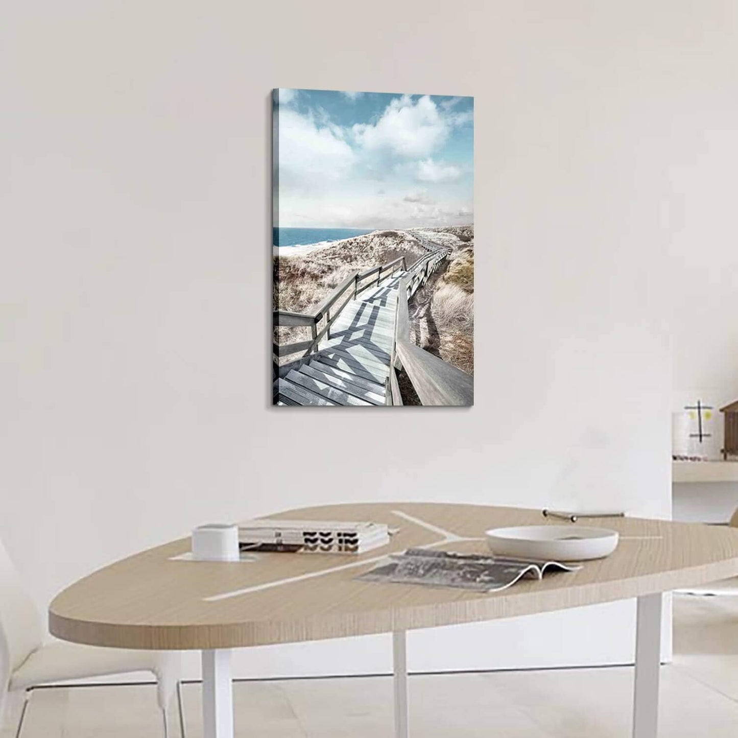 Beach Pier Canvas Wall Art: Boardwalk Stair Picture Graphic Art Painting for Wall Decor(24''x36'')