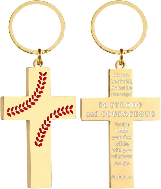 Football/Baseball/Soccer/Basketball Cross Keychains for Men First Communion Baptism Confirmation,Mens Gifts