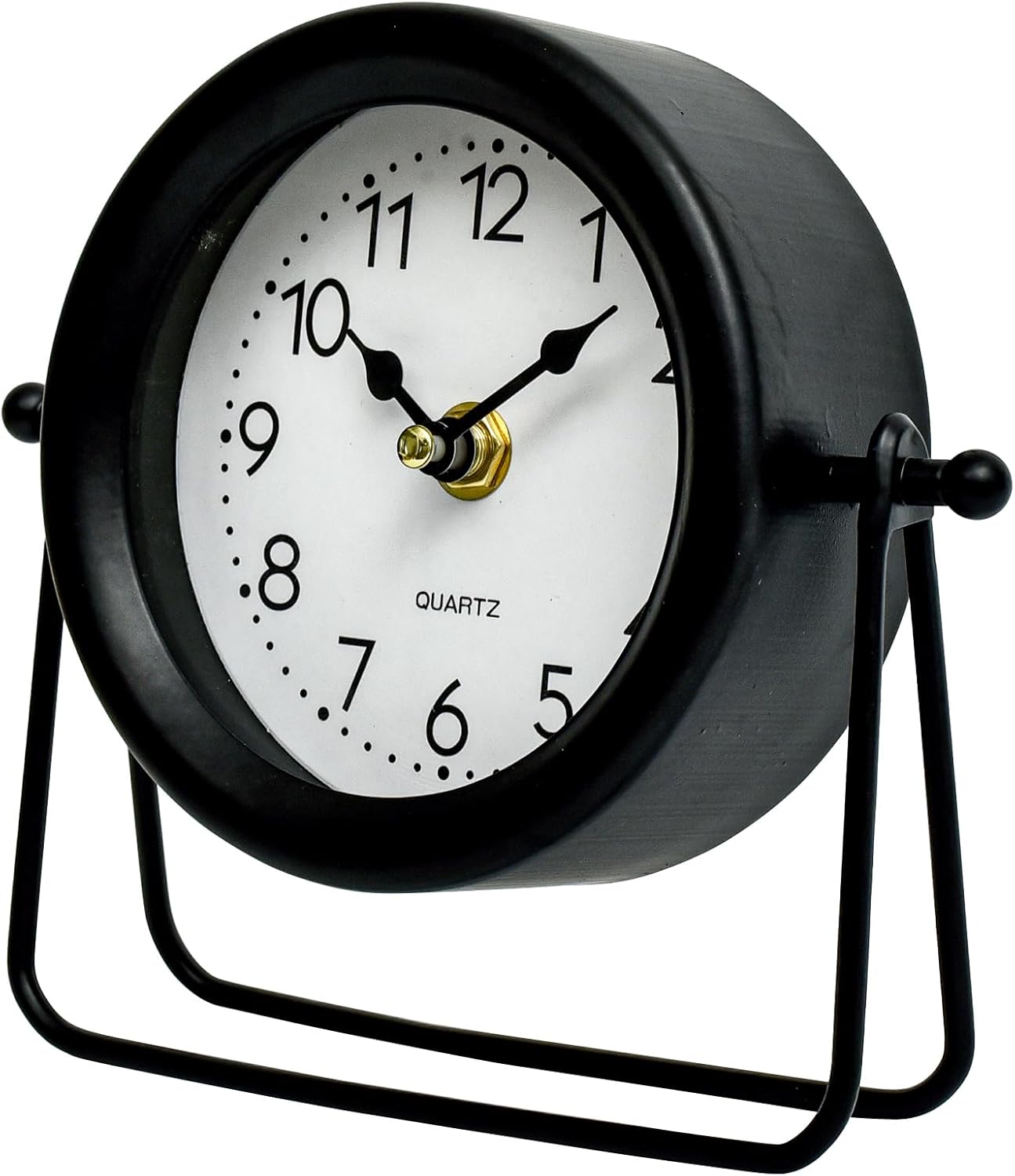 Small Black Desk and Shelf Clock, 5.9*6.9 Inch Retro Elegant Tabletop Clock with Glass Cover, Silent Non-Ticking Battery Operated Decorative Clock for Living Room, Office, Bedroom, Gift Idea