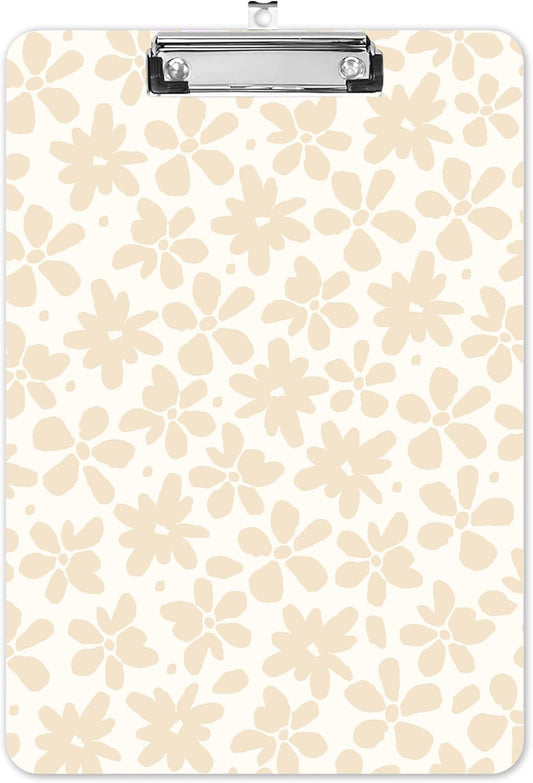 Fashion A4 Clipboard, Standard Letter Size 9" x 12.5", Decorative Wooden Clipboard with Low Profile Metal Clip for Office, School, Teachers, and Students, Beige Flower