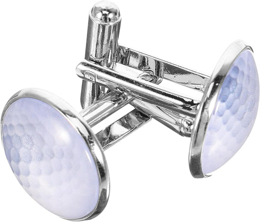 Golf Ball Cufflinks for Men Metal and Glass Suit Accessory Groom Wedding Shirt Studs Stylish Silver Tone Tuxedo Jewelry Easy to Use for Formal Occasions