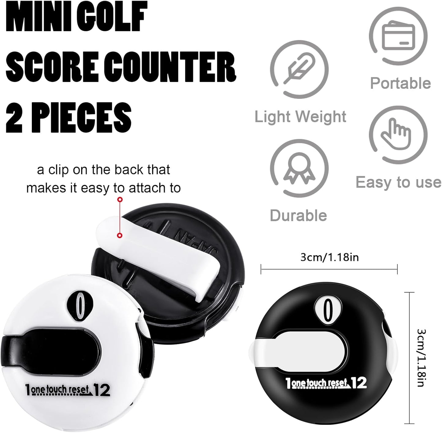 Weewooday 2 Pieces Golf Score Counter Golf Stroke Counter Golf Counter Clicker with One Touch Reset for Golf Game Scorekeeper Outdoor Activities Sport (Black, White)