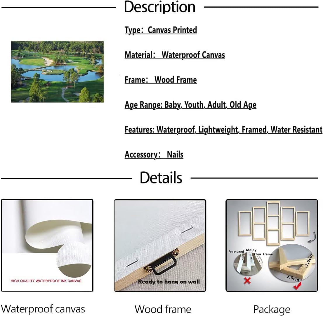 chenchenArt King's North Golf Course Wall Art for Living Room Bedroom Bathroom Home Decorations Myrtle Beach National Club Picture Canvas Prints Modern Artwork Framed Ready to Hang(12''H x 16''W)