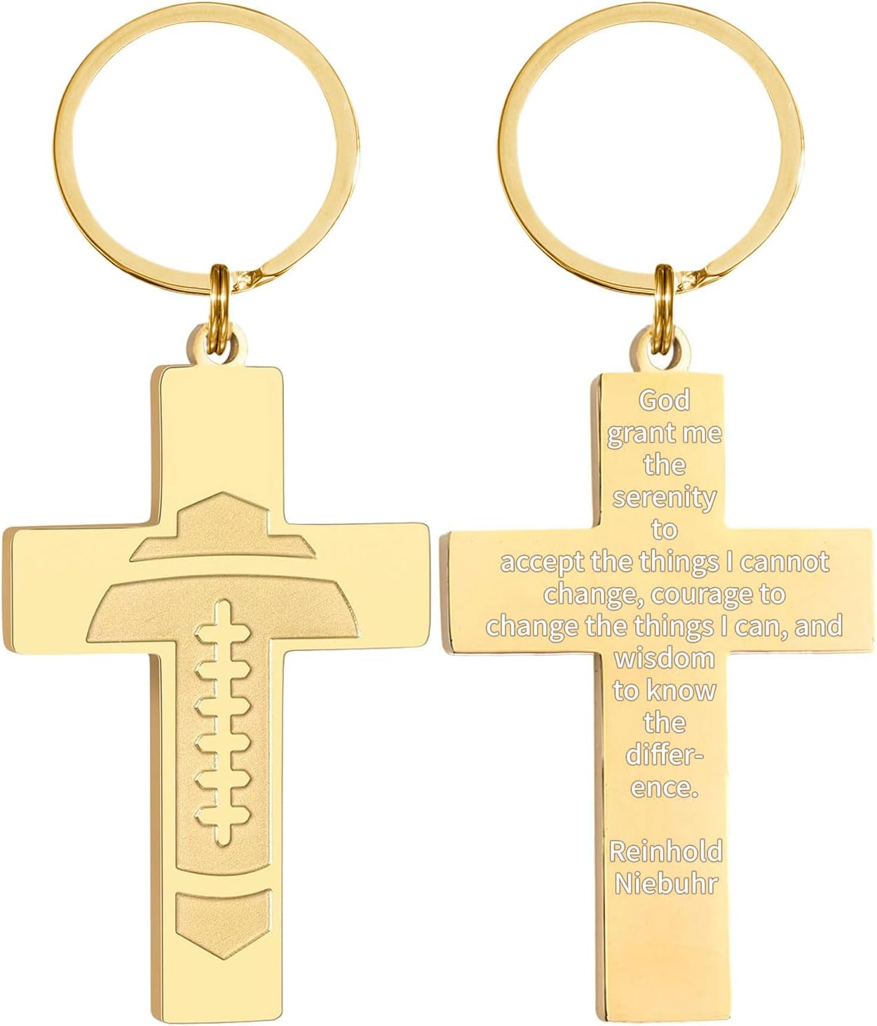 Football/Baseball/Soccer/Basketball Cross Keychains for Men First Communion Baptism Confirmation,Mens Gifts