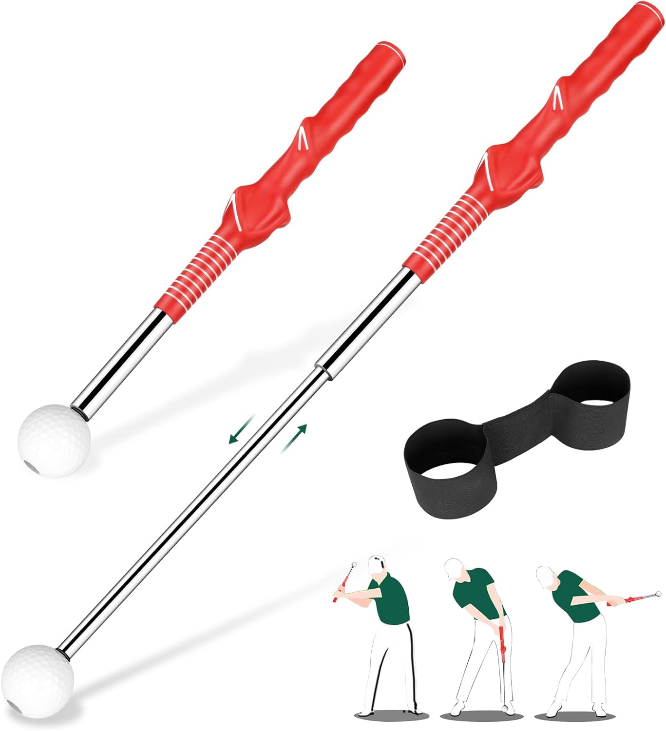 Golf Grip Swing Training Aid - Retractable Click Club Trainer Indoor Practice Warm Up Stick Flexible Telescopic Short Club Tempo Sound Release Trainer Devices